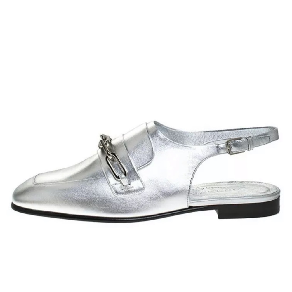 Burberry Silver Leather Cheltown Slingback Sandals